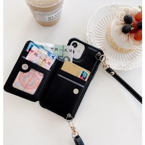 Drop-resistant diagonal coin purse card holder Phone Case For iPhone 12 11 Pro XR XS Max X 8 7 Plus Strap PU Leather Cover