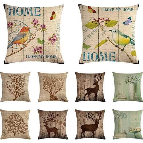 Dear Birds Pillow Case Reindeer Cushion Cover Graffi Style Throw Moose Pillowcase Elk Decorative Pillows Cover TX95