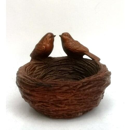 YIZHU CULTUER ART Collected China Old Boxwood Hand Carved Lovely Bird birds nest Decoration