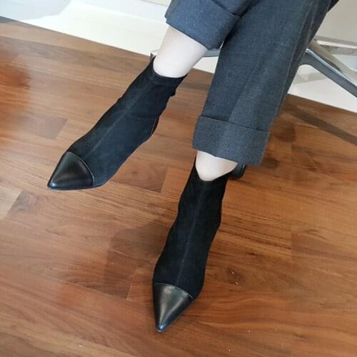 Women Boots Ankle Short Boots Pointed Stiletto Heels Winter Booties Woman 2020 Formal Boots Size 33-42 Balck