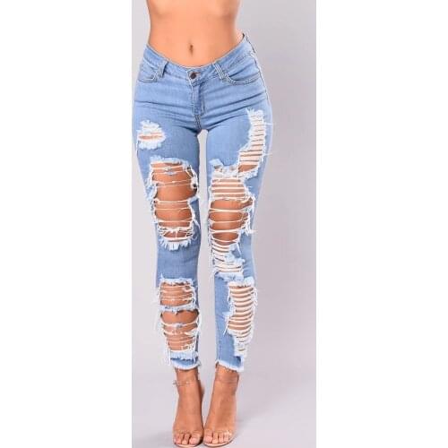 2021 New Womens Summer Fall Ripped Blue Jeans Y2k Skinny Stretch Jeans Indie Street Hipster Denim Pencil Pants S-3XL Clothes