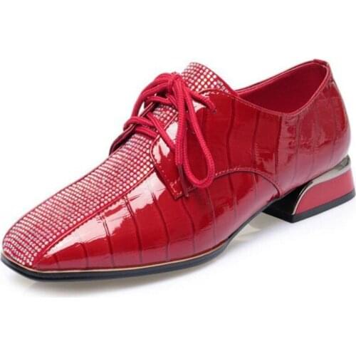 2020 New Classic Top Cowhide Rhinestone Shoes Fashion Leather Shoes Woman Soft Sole Large Size Comfortable Shoes Low Heel Shoe