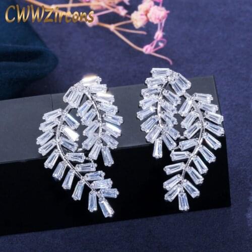 CWWZircons Brand Elegant Design Big Leaf Shape Square Cubic Zirconia Stone 925 Sterling Silver Women Stud Earrings Jewelry CZ238