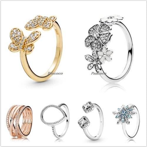 Authentic 925 Sterling Silver Rose Gold Openwork Eternity Entwined Crystal Rings For Women Wedding Party Gift Pandora Jewelry