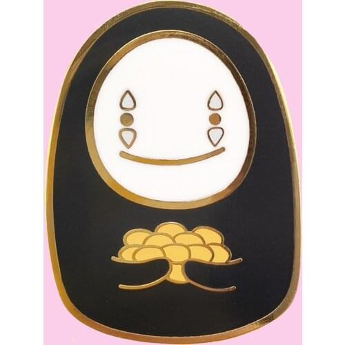 No Face Man Hold Gold Hard Enamel Pin Cute Cartoon Elves Brooch Anime Movie Spirited Away Fans Badge Fashion Jewelry Gift