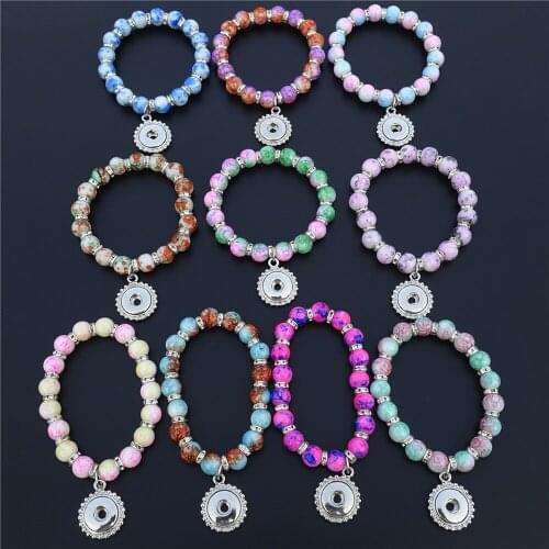 Kids Girls Jewelry 12mm Snap Buttons Charms Bracelet Colorful Glass Pearls Rhinestone Spacer 15cm Length 12 Pcs / Lot Mix Colors