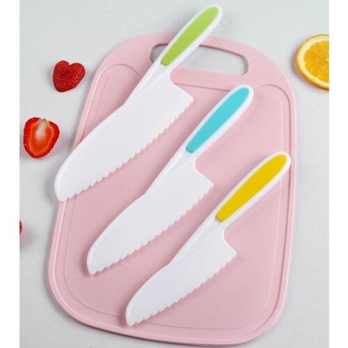 3PCS/Set Children Cake Knife Kids Chef Fruit Vegetable Bread Cutter Knife Plastic Kitchen Cooking Sawtooth Knife Slicing Paring