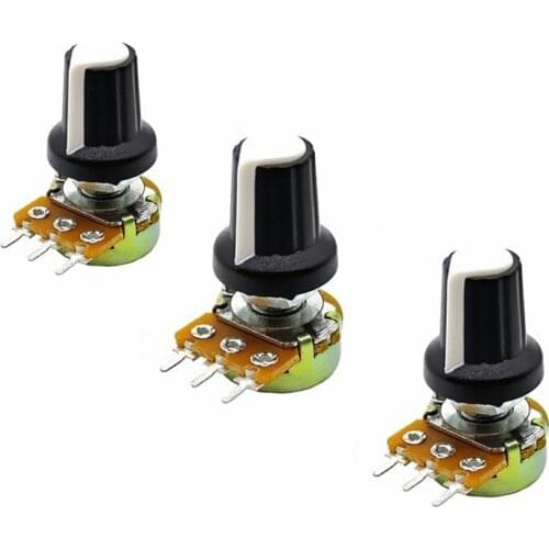 5 Sets WH148 1K 10K 20K 50K 100K 500K Ohm 15mm 3 Pin Linear Taper Rotary Potentiometer Resistor for Arduino with AG2 White cap