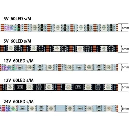 5M DC 5V 12V 24V SMD 5050 RGB LED Strip Light 60LEDs/M Flexible Lamp Tape Narrow side 6mm width PCB Not waterproof