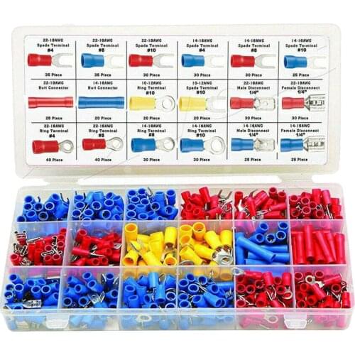 520pcs Insulated Electrical Wire Terminals Butt Ring Spade Connectors Crimp Terminals Industrial