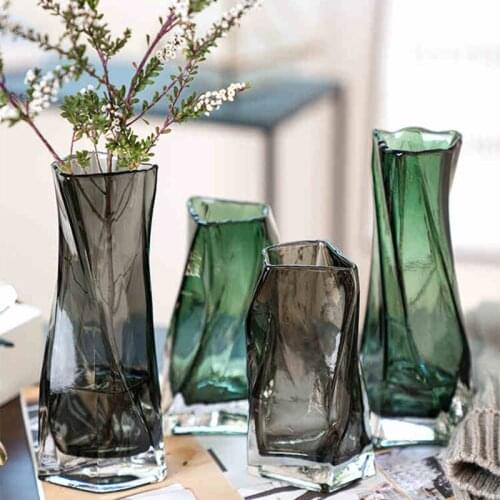 Vase Room Decoration Accessories Desk Glass Vases Flower Pot Nordic Terrarium Vasos Para Plantas Grey Vase кашпо для цветов