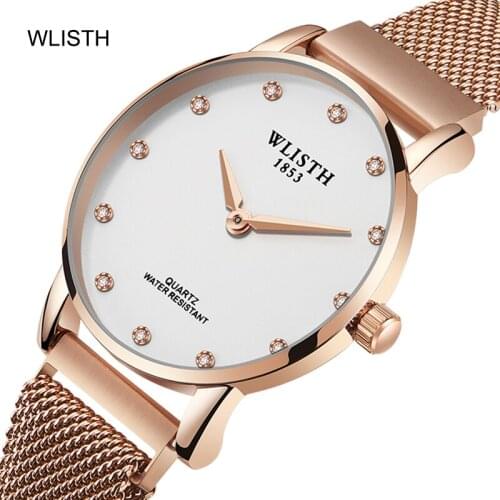 WLISTH Fashion Women Watches Romantic Rose Gold Quartz Watch Dress Luxury Steel Womens Wrist Watch Ladies Clock reloj mujer