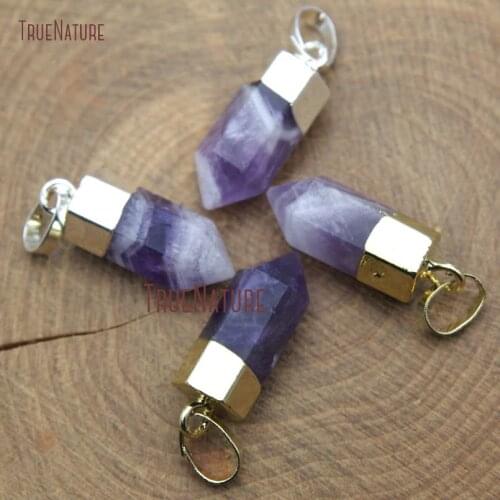 For Necklace Making Findings Dog Teeth Amethysts Stone Tiny Pendants Gold Silver Cap Pencil Point Jewelry In 20*6 mm PM9815