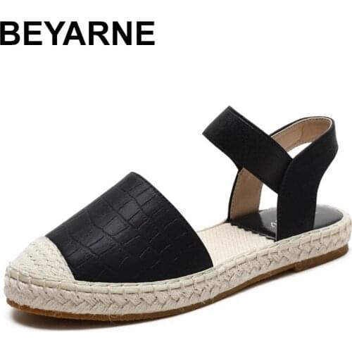 BEYARNE Fisherman Shoes Summer New European and American Soft Soles Straw Woven Large Size Shoes Baotou Sandals Sandals Women