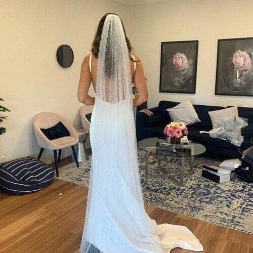 2020 Elegant Pearl Wedding Veil White/Ivory Bridal Veil With Comb One Layer Cathedral Wedding Veil