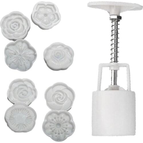 50g Mooncake Mold 8 Plum Flower Stamps Cookie Cutter Hand Press Green Bean Cake Pastry Mould DIY Bakeware Mid-autumn Festival