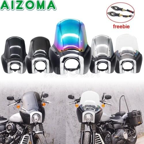 Gloss Black Motorcycle 5.75'' Front Headlight Fairing Cowl Mask for Harley Softail Street Bob FXBB Standard FXST 15'' Windshield