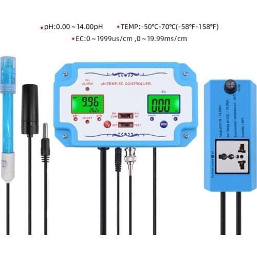 Hot Sale 3 in 1 PH/EC/TEMP Water Quality Detector pH Controller Relay Plug Repleaceable Electrode BNC Type Water Analyzer