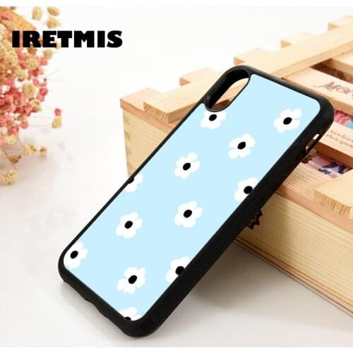 Iretmis 5 5S SE 6 6S TPU Silicone Rubber Phone Case Cover for iPhone 7 8 Plus X Xs 11 12 MINI Pro Max XR Blue Daisies