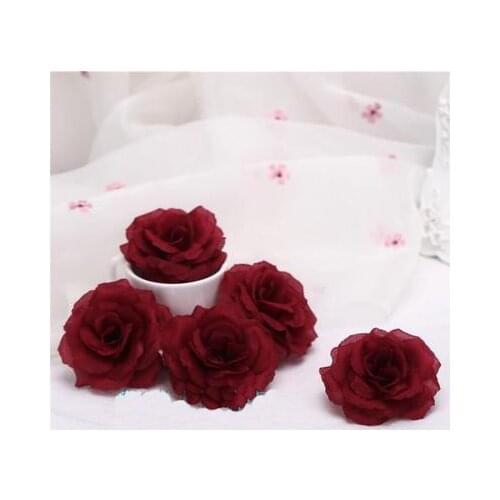 10PCS 8cm Burgundy Artificial Rose Flower Head for Wedding Decoration Valentines Day Gift DIY Rose Bear Wine Red Fake Flowers