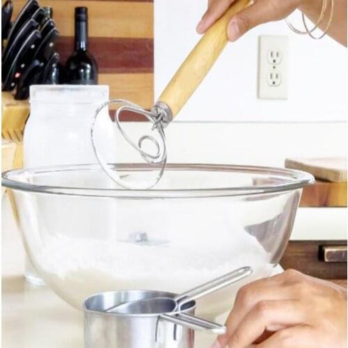 Eggs Beater Mixer Tool Stainless Steel Blender With Oak Wood Handle For DIY Bread Dough Bakeware Dough Whisk Kitchen Gadgets