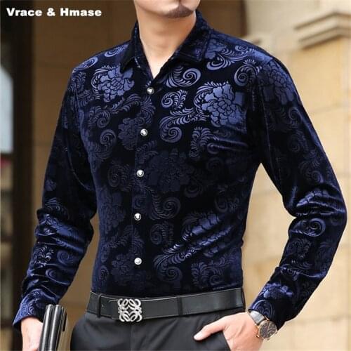 Exquisite printing business casual high-end long-sleeved shirt Autumn 2017 New gold velvet soft silky quality men shirt M-XXXL