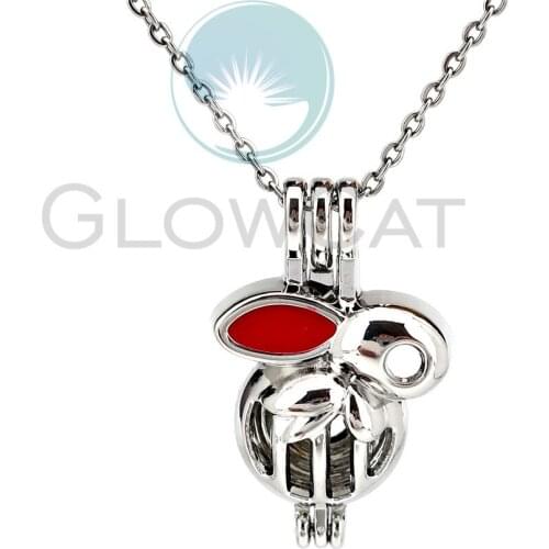 KK1130 Red Rabbit Beads Cage Locket Pendant Perfume Diffuser Pearl Cage Necklace