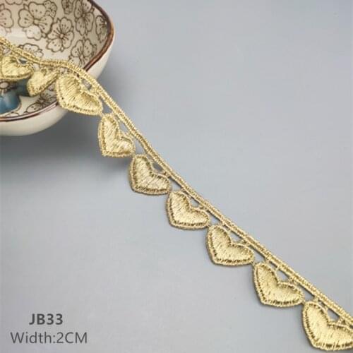 CHICKNIT width 2CM heart lace trim good quality free ship gold line water soluble embroidery lace trim ribbon lace fabric JB33