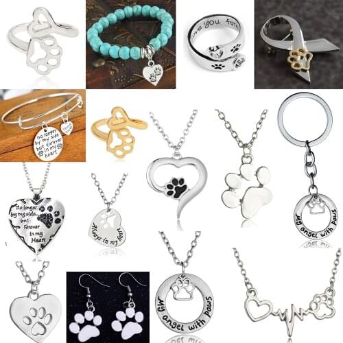 Fashion Gold Paw Print Necklace Jewellery Keyring Charms Chain Pendant Gifts Women Necklaces Pet Lover Dog Cat Footprint