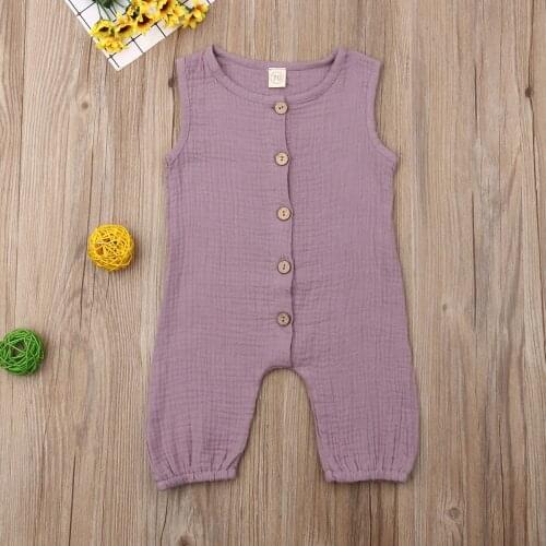 Fashion Summer Newborn Baby Girls Boys Button Romper Casual Sleeveless Jumpsuit Outfits Clothes