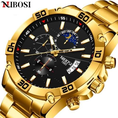 NIBOSI Relogio Masculino 2021 Fashion Mens Watches Top Brand Luxury Gold Wrist Watch Men All Steel Big Dial Waterproof Quartz