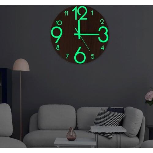 New Wooden Wall Clock Luminous Number Hanging Clocks Quiet Dark Glowing Wall Clocks Modern Watches Decoration for Living Room