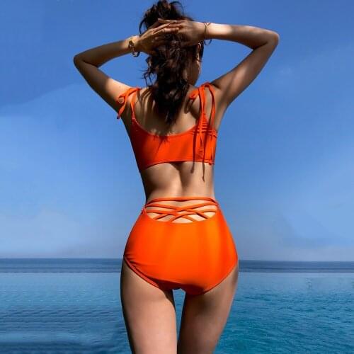 New Brand Summer Women Sexy High Waist Bikini Swimwear Hot Sports Girl Beach Wear Swimsuit Solid Strap Bathing Suit 3 Colors