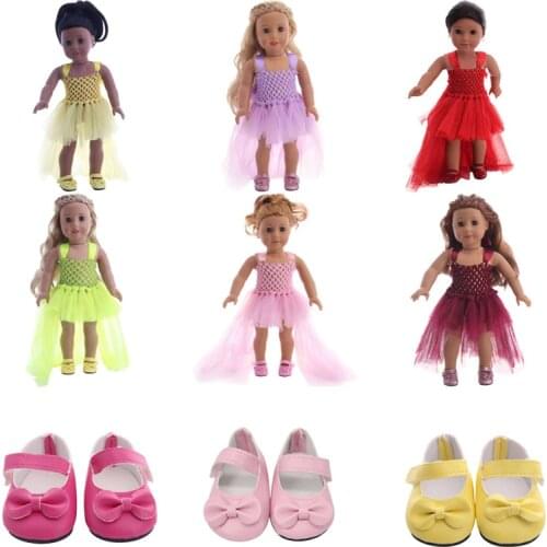 Doll Clothes Front Short & Back Long Dresses & Bow Shoes For 18 Inch&43 Cm Dolls&New Born Baby Generation Girls Birthday Gifts