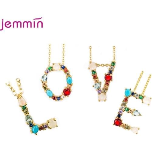 Rainbow New 26 Letter Fashion Color Gold Necklace Micro CZ Cubic Zirconia AZ Initials Letter Pendant 925 Sterling Silver Jewelry