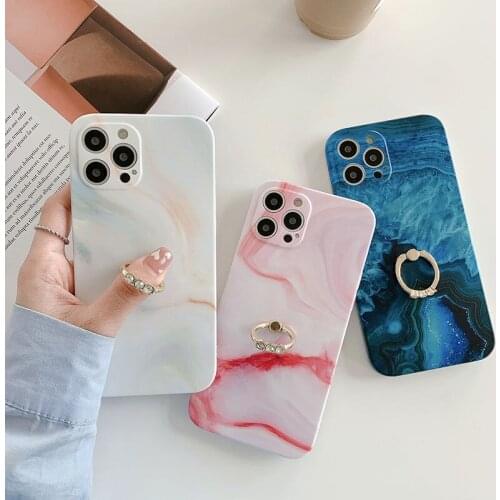 Luxury Marble Gradient Ring Holder Art Phone Case For iPhone 11 12 Pro Max XS Max X XR 7 8 Plus SE2020 Soft Silicone Back Cover