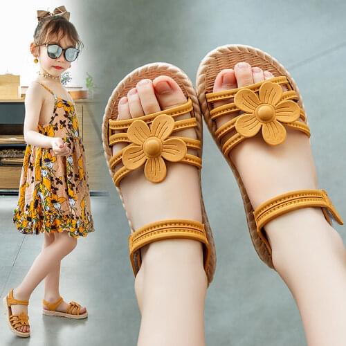 Girls' Sandals 2021 New Summer Childrens Fashion Soft Sole Princess Shoes Girls' Pink Sandals Flat Shoes Sandalias