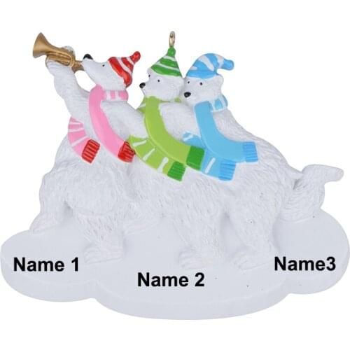 Polar Bear Family of 3 Polyresin Glossy Personalized Christmas Tree Ornament for Home Decorations