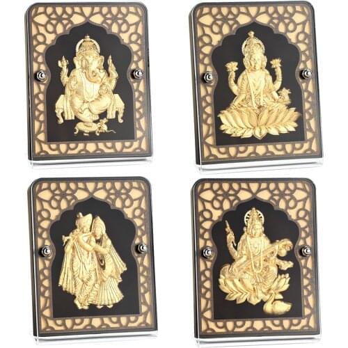India God Statues Ganesha Shiva Laxmi God Sculpture 24k Gold Foil Crafts Car Table ornaments Collection Home Office Decor Gifts