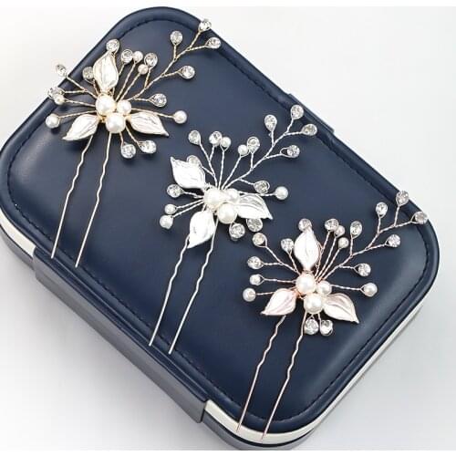 3 Pcs Trendy Simulated Pearl Crystal Hair Jewelry For Women Bridal Handmade Charm Hair Pins And Clips Wedding Hair Accessories