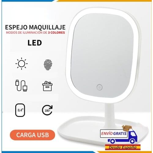 Makeup Mirror With LED Light 180 Degree Rotation Table Adjustable Comestics Compact Mirror 3 Color Light Modes Vanity Mirror