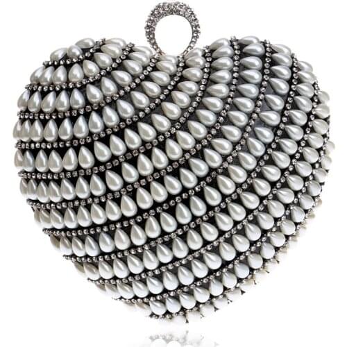 Heart shaped women evening bags beaded small purse day clutches evening bags finger ring rhinestones wedding handbag YM1079