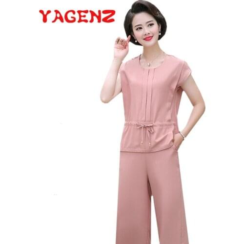 YAGENZ summer two piece set Women clothes Fashion short sleeve T-shirt top and pants plus size 2 piece sets womens outfit 691