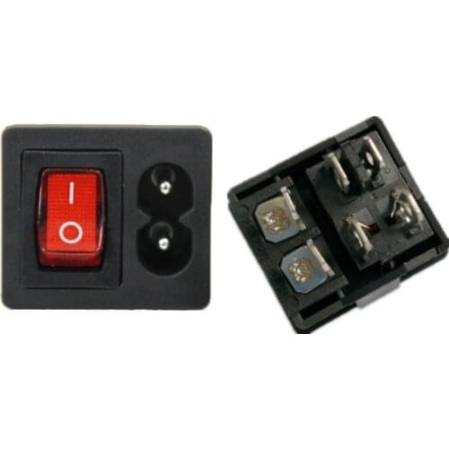 1PC IEC320 C8 Power Cord Inlet Socket receptacle With ON-OFF Red Light Rocker Switch 250V 2.5A FOR Computer Amplifier