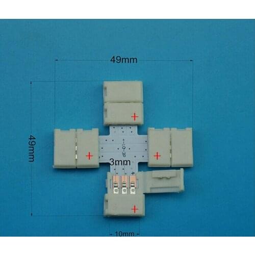 Free shipping 20pcs lot 10mm width 3pin led connectors cross + shape without soldering