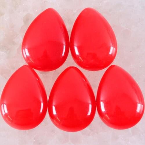 5Pcs 25MM CAB Cabochon Natural Stone Red Jades Water Drop Bead For Jewelry Making Women Men Ring Cabochon No Hole Bead