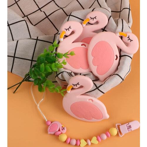 Kovict 5pcs Cartoon Flamingo Pattern Baby Teething Necklace Materials Food Grade Silicone Teether BPA Free for Baby Gift Toy