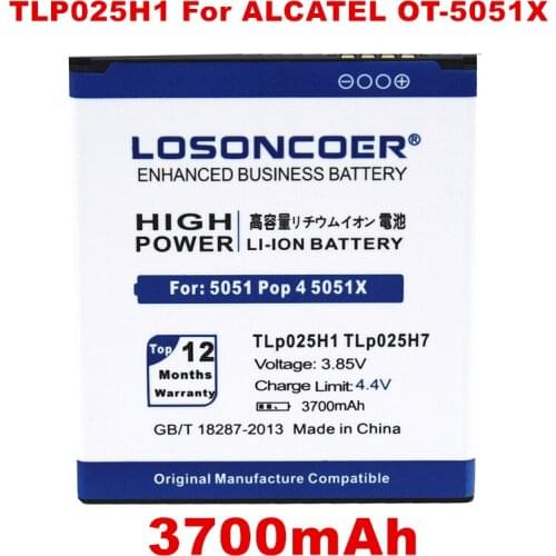 LOSONCOER 3700mAh TLP025H7 TLP025H1 For Alcatel OneTouch POP 4 OT-5051X OT-5051D 5051X 5051J 5051D 5051M Mobile Phone Battery