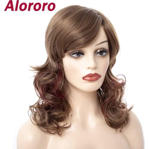 Alororo Long Wavy Synthetic Hair Wigs for Black Women Natural High Temperature Wire Curly Fake Hair Brown Wig Cosplay Party Wig