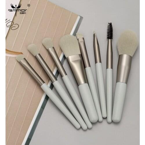 ANMOR Short Handle Makeup Brush Set Powder Brow Eyeshadow Blending Eyelash Make Up Brushes Wood Handle Pinceaux Maquillage